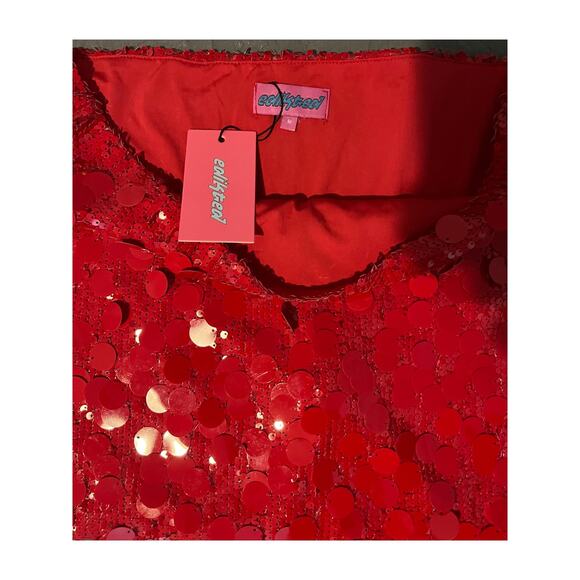 Edikted Red Sequin Mini Skirt Women’s Size M NWT Party Holiday Clubwear - Picture 2 of 4